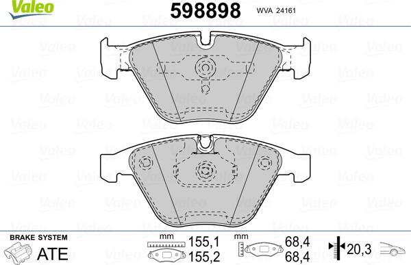 Valeo 598898 - Bremžu uzliku kompl., Disku bremzes ps1.lv