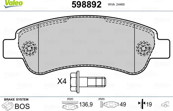 Valeo 598892 - Bremžu uzliku kompl., Disku bremzes ps1.lv