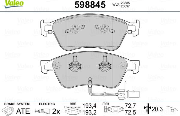 Valeo 598845 - Bremžu uzliku kompl., Disku bremzes ps1.lv