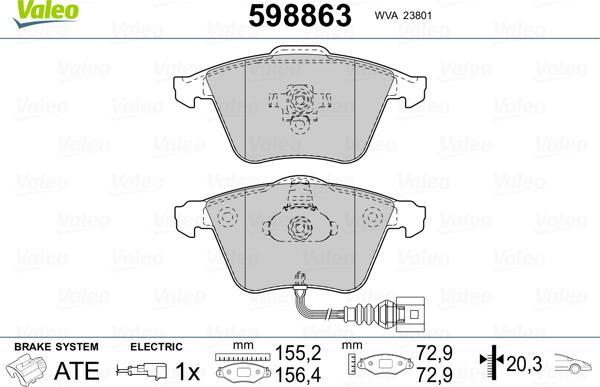 Valeo 598863 - Bremžu uzliku kompl., Disku bremzes ps1.lv