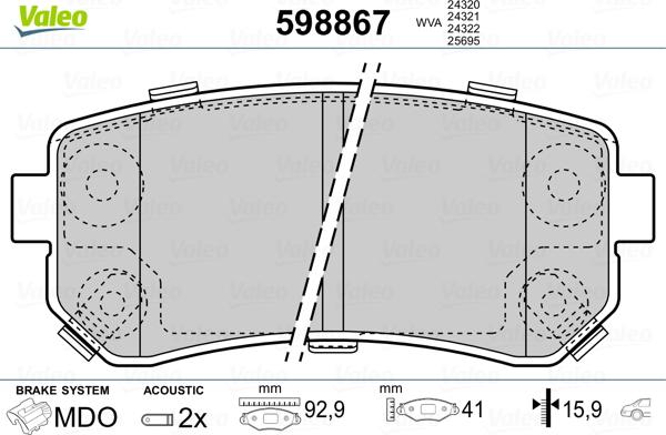 Valeo 598867 - Bremžu uzliku kompl., Disku bremzes ps1.lv