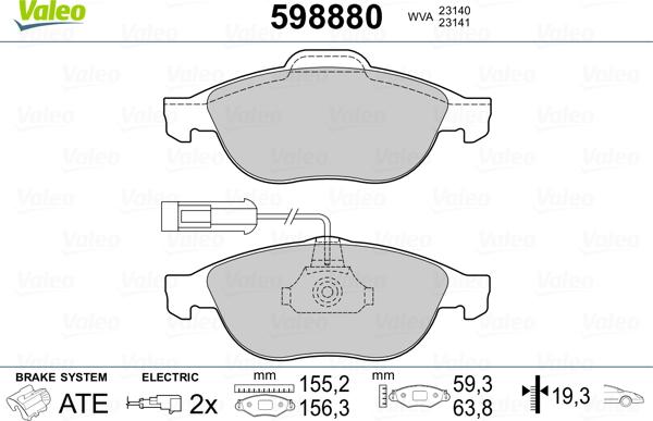 Valeo 598880 - Bremžu uzliku kompl., Disku bremzes ps1.lv