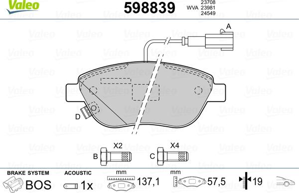 Valeo 598839 - Bremžu uzliku kompl., Disku bremzes ps1.lv