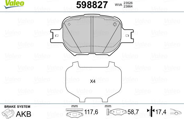 Valeo 598827 - Bremžu uzliku kompl., Disku bremzes ps1.lv