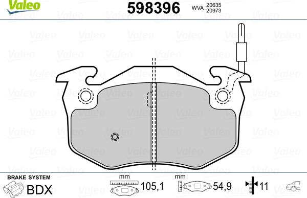 Valeo 598396 - Bremžu uzliku kompl., Disku bremzes ps1.lv