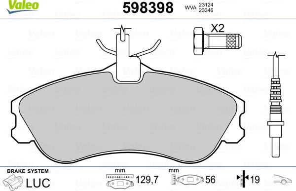 Valeo 598398 - Bremžu uzliku kompl., Disku bremzes ps1.lv