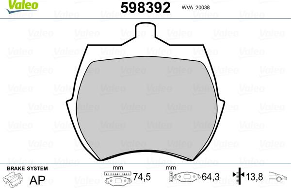 Valeo 598392 - Bremžu uzliku kompl., Disku bremzes ps1.lv