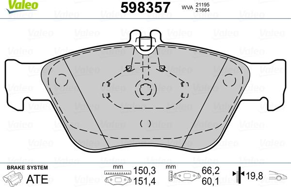 Valeo 598357 - Bremžu uzliku kompl., Disku bremzes ps1.lv