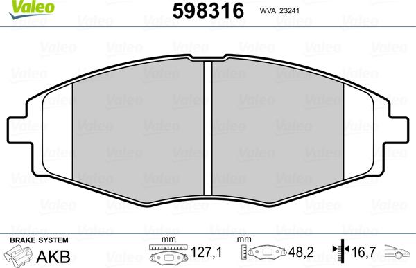 Valeo 598316 - Bremžu uzliku kompl., Disku bremzes ps1.lv