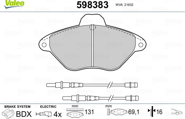 Valeo 598383 - Bremžu uzliku kompl., Disku bremzes ps1.lv