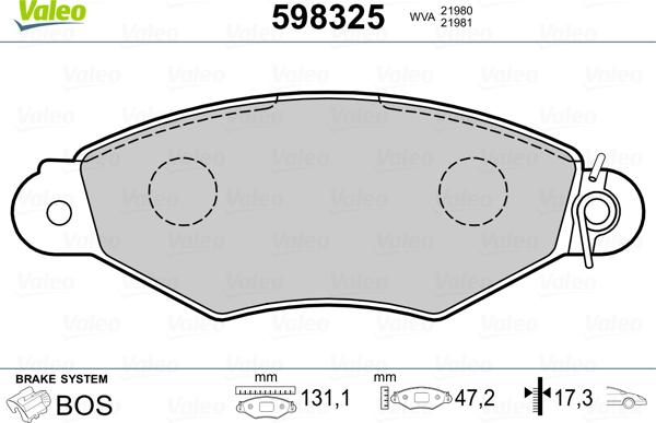 Valeo 598325 - Bremžu uzliku kompl., Disku bremzes ps1.lv