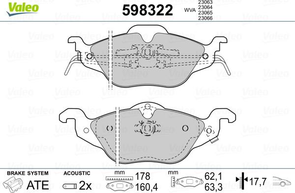 Valeo 598322 - Bremžu uzliku kompl., Disku bremzes ps1.lv