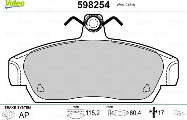 Valeo 598254 - Bremžu uzliku kompl., Disku bremzes ps1.lv