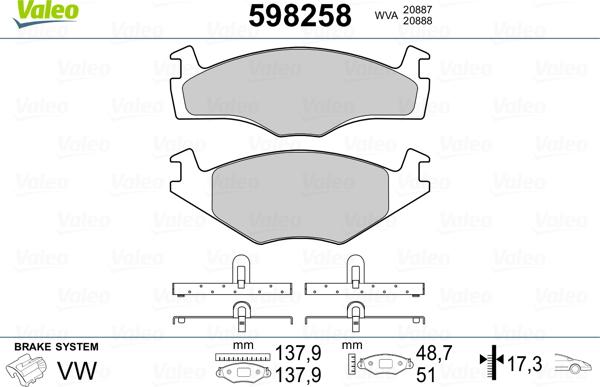 Valeo 598258 - Bremžu uzliku kompl., Disku bremzes ps1.lv