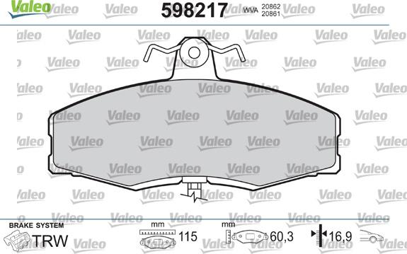 Valeo 598217 - Bremžu uzliku kompl., Disku bremzes ps1.lv