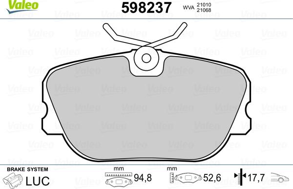 Valeo 598237 - Bremžu uzliku kompl., Disku bremzes ps1.lv