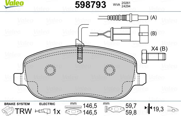 Valeo 598793 - Bremžu uzliku kompl., Disku bremzes ps1.lv