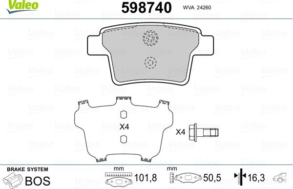 Valeo 598740 - Bremžu uzliku kompl., Disku bremzes ps1.lv