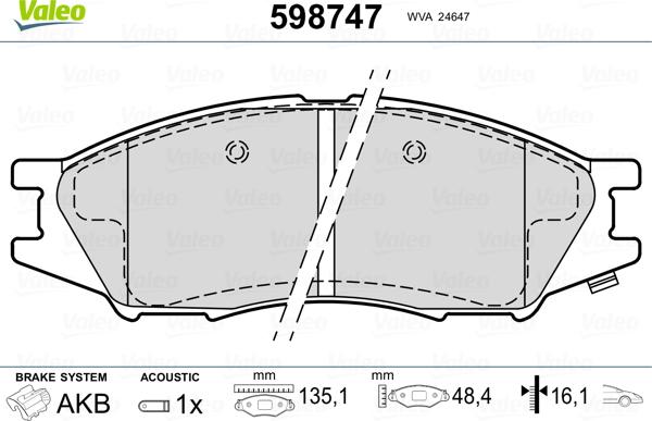 Valeo 598747 - Bremžu uzliku kompl., Disku bremzes ps1.lv