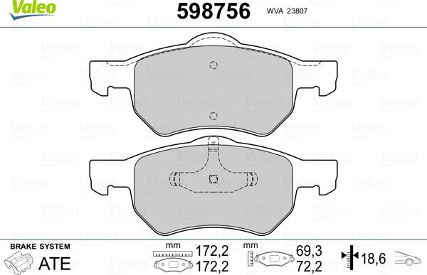 Valeo 598756 - Bremžu uzliku kompl., Disku bremzes ps1.lv