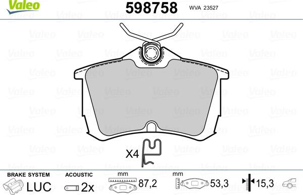 Valeo 598758 - Bremžu uzliku kompl., Disku bremzes ps1.lv