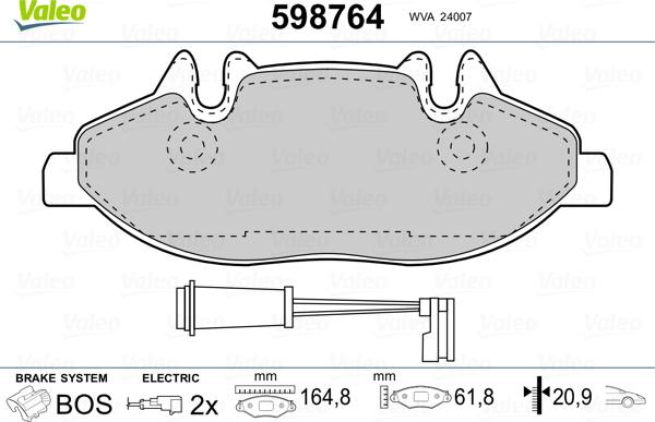 Valeo 598764 - Bremžu uzliku kompl., Disku bremzes ps1.lv