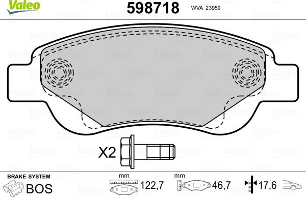 Valeo 598718 - Bremžu uzliku kompl., Disku bremzes ps1.lv