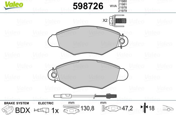 Valeo 598726 - Bremžu uzliku kompl., Disku bremzes ps1.lv