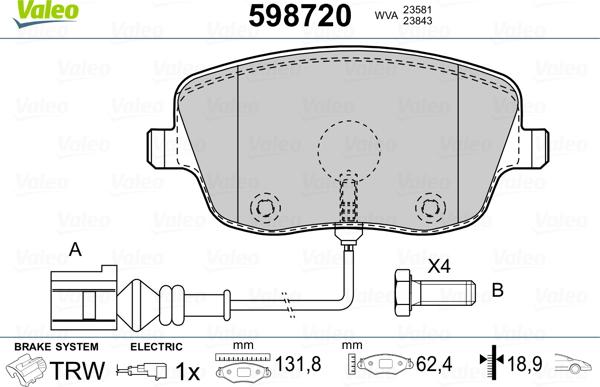 Valeo 598720 - Bremžu uzliku kompl., Disku bremzes ps1.lv