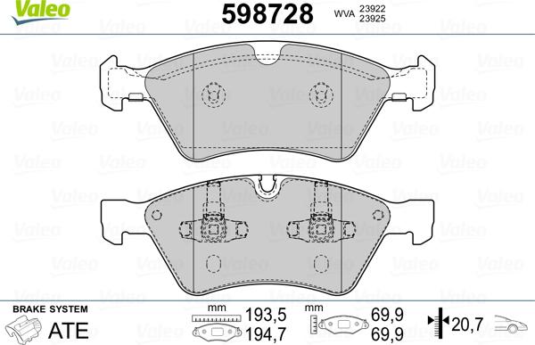 Valeo 598728 - Bremžu uzliku kompl., Disku bremzes ps1.lv