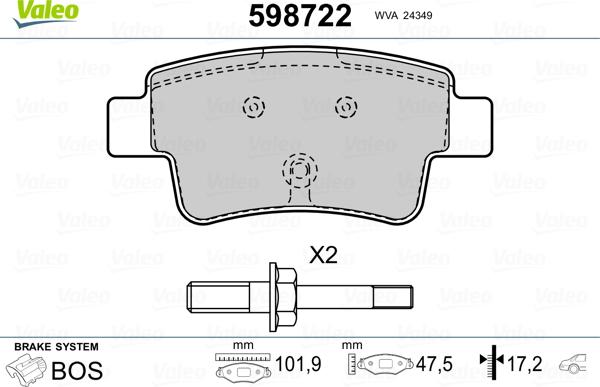 Valeo 598722 - Bremžu uzliku kompl., Disku bremzes ps1.lv