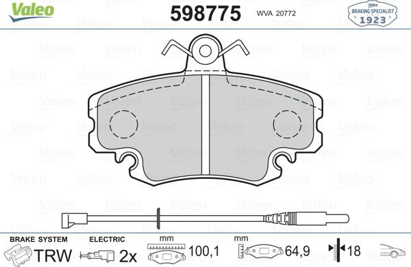 Valeo 598775 - Bremžu uzliku kompl., Disku bremzes ps1.lv