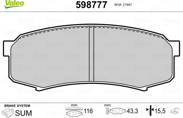 Valeo 598777 - Bremžu uzliku kompl., Disku bremzes ps1.lv