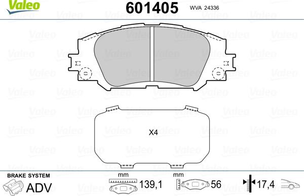 Valeo 601405 - Bremžu uzliku kompl., Disku bremzes ps1.lv