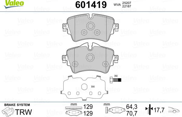 Valeo 601419 - Bremžu uzliku kompl., Disku bremzes ps1.lv