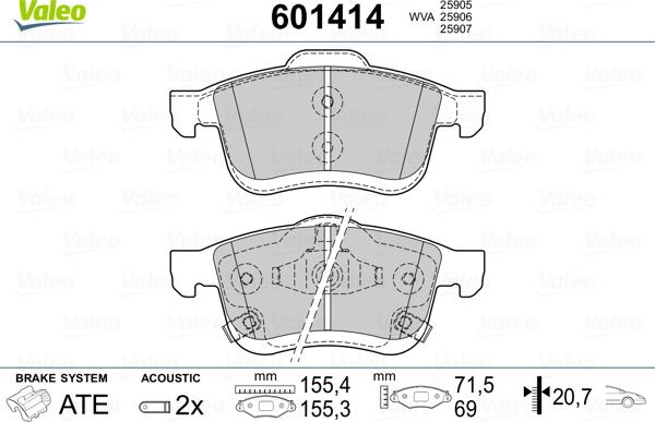 Valeo 601414 - Bremžu uzliku kompl., Disku bremzes ps1.lv