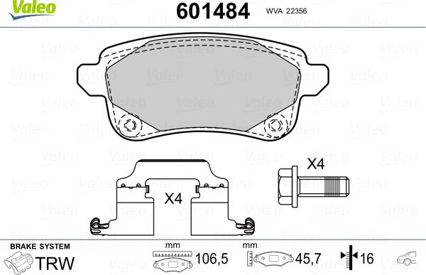 Valeo 601484 - Bremžu uzliku kompl., Disku bremzes ps1.lv