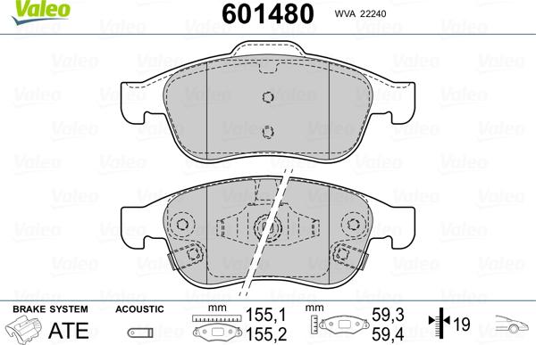 Valeo 601480 - Bremžu uzliku kompl., Disku bremzes ps1.lv