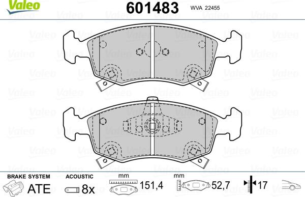 Valeo 601483 - Bremžu uzliku kompl., Disku bremzes ps1.lv