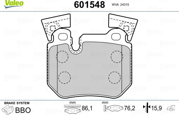 Valeo 601548 - Bremžu uzliku kompl., Disku bremzes ps1.lv