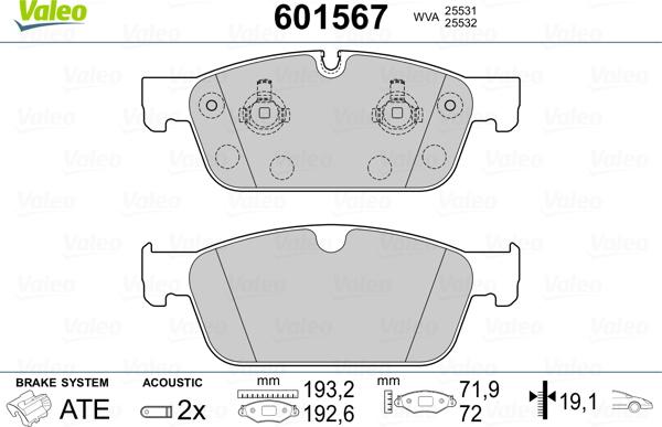 Valeo 601567 - Bremžu uzliku kompl., Disku bremzes ps1.lv