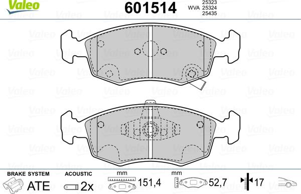 Valeo 601514 - Bremžu uzliku kompl., Disku bremzes ps1.lv