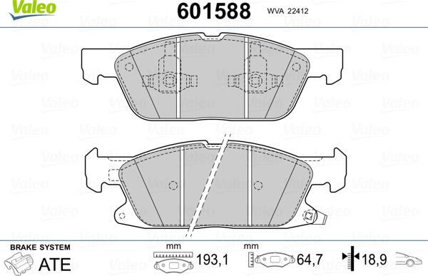 Valeo 601588 - Bremžu uzliku kompl., Disku bremzes ps1.lv