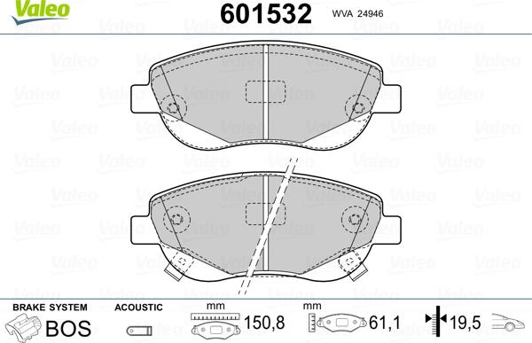 Valeo 601532 - Bremžu uzliku kompl., Disku bremzes ps1.lv