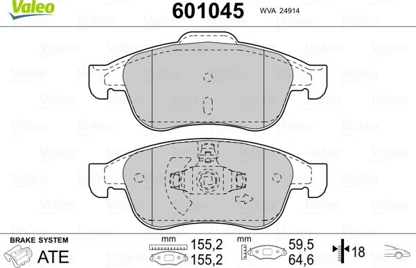 Valeo 601045 - Bremžu uzliku kompl., Disku bremzes ps1.lv