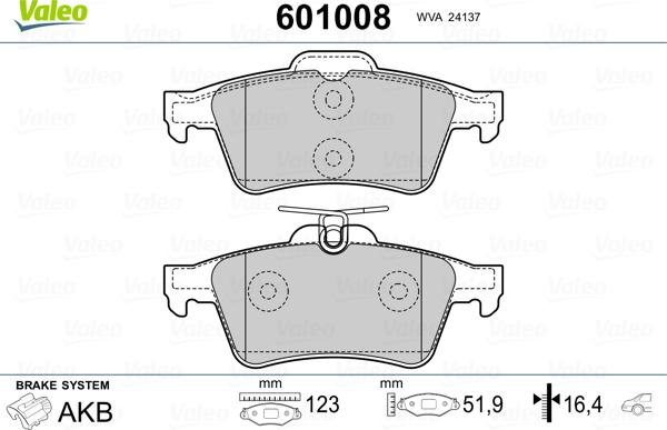 Valeo 601008 - Bremžu uzliku kompl., Disku bremzes ps1.lv