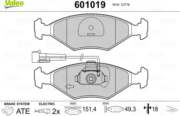 Valeo 601019 - Bremžu uzliku kompl., Disku bremzes ps1.lv