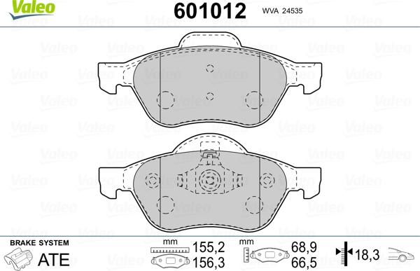 Valeo 601012 - Bremžu uzliku kompl., Disku bremzes ps1.lv