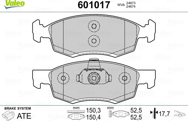 Valeo 601017 - Bremžu uzliku kompl., Disku bremzes ps1.lv