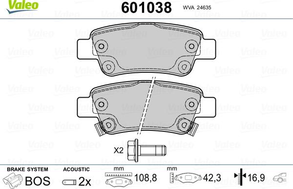 Valeo 601038 - Bremžu uzliku kompl., Disku bremzes ps1.lv